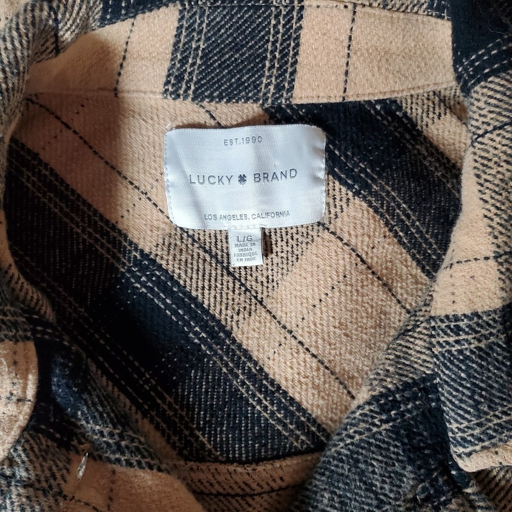 Lucky Brand Women's Oversized Buffalo Plaid Shirt Jacket Shacket Tan Black Sz Lg - Picture 4 of 6